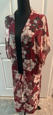 Red/White Floral Sheer Chiffon Open Front Kimono 3/4 Sleeve Maternity XL