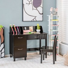 Kids Study Desk  Chair Set Writing Table w/ Pull-out Drawer  2 Deep Cabinets