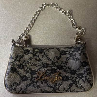 Liu Jo Black Lace Logo Neutral Preppy Luxury Whimsigoth Mini Chain Strap Bag