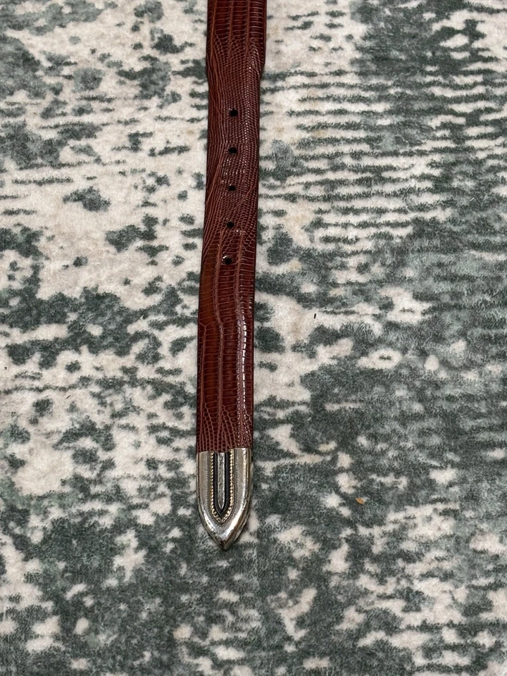 JOHNSTON MURPHY MARRÓN TEXTURA LAGARTO CUERO 1.25 CINTURÓN HEBILLA WESTERN PUNTA 36 Foto 3 de 4