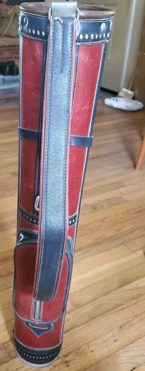Stunning Near Mint-Vtg Full Leather Red & Blue Stovepipe Bag