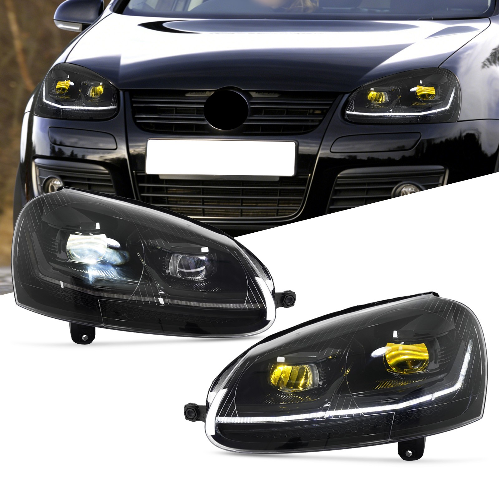 LED Headlights For Golf 5 MK5 V Rabbit Jetta 2006-2010 Front Lamps Assembly
