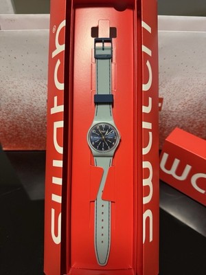 NEW  Swatch BLUE STITCHES GM184 34mm Light Teal Silicone Watch