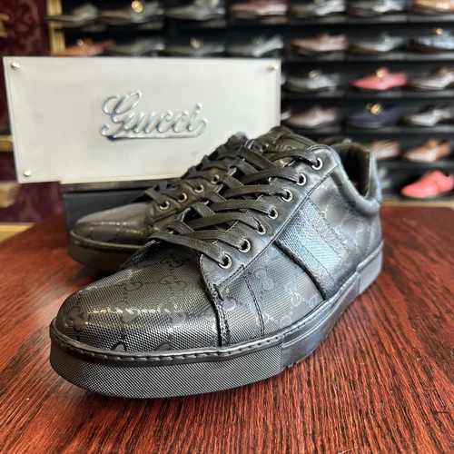 Baskets Gucci GG en cuir noir homme taille 10 G / 11 D fabriquées aux États Unis en ITALIE