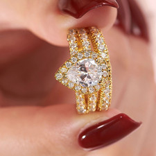 Bridal Set Engagement Ring 2Ct Pear Cut Simulated Diamond 14K Yellow Gold Plated