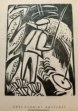 Karl Schmidt Rottluff: Der Angler, 1923, Originalholzschnitt von 1950