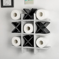 Tic Tac Toe Toilet Paper Holder Stand Bathroom Wall Decor Rustic Wooden Hanging