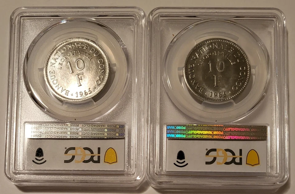 Congo Democratic Republic - Set of Two - 1965 10 Francs Varieties MS64/65 PCGS - Image 2 of 4