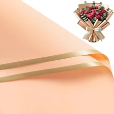 20 Sheets Flower Wrapping Paper - 22.4 x 22.4 inch Cream Champagne with Gold Edg