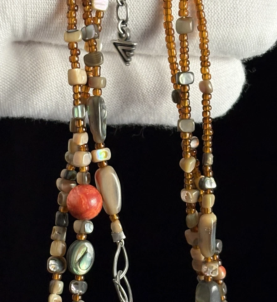 Silpada 925 Sterling Silver Shell Sponge Coral Seed Bead Necklace N1563 - Image 2 of 4