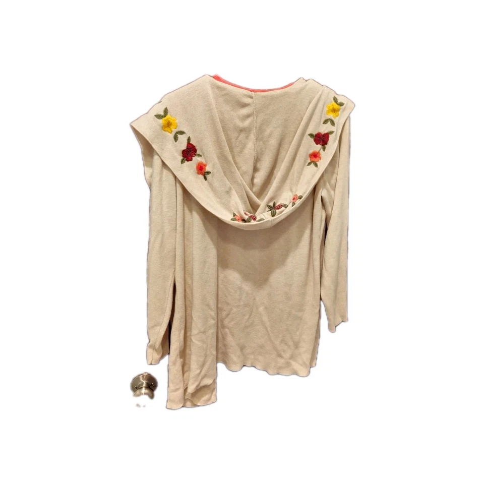 Floral Embroidered Cottagecore Beige Open Front Cardigan Size 1x Boho Fairycore  - Image 2 of 4