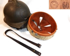 Liner helmet Adrian 1926 genuine aged leather, chinstrap, WW2. size 60 cm