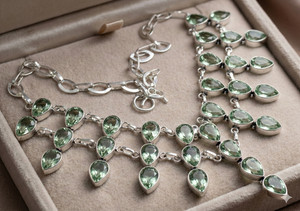Green Amethyst Gemstone Necklace 925 Sterling Silver Women Handmade Jewelry S-18