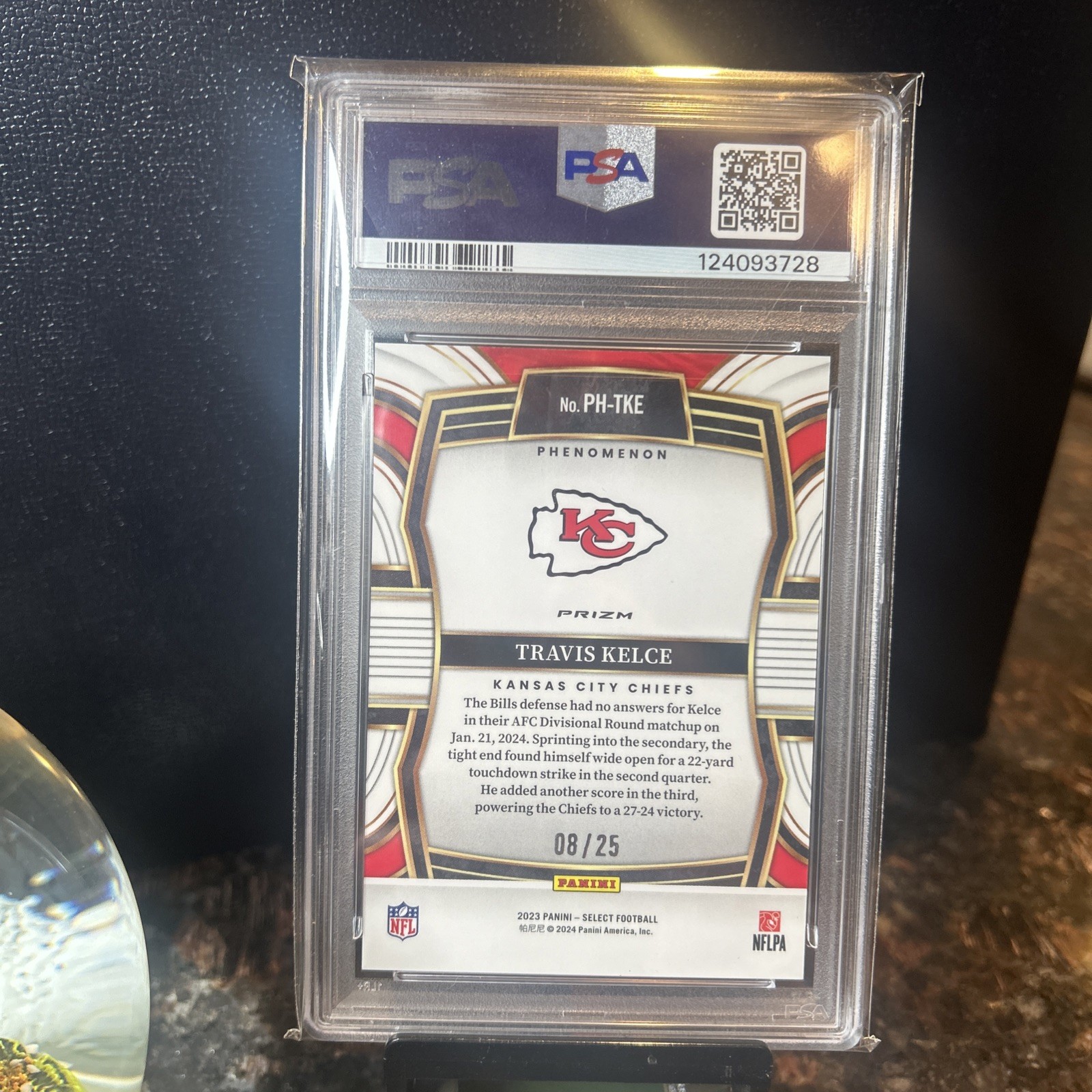 2023 Panini Select Phenomenon Travis Kelce #PH-TKE Tie-Dye Prizm /25 - PSA 10 view 5