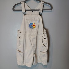 Winnie The Pooh Vintage Denim Overalls Tan Shortalls Womens Sz L Coastal Disney