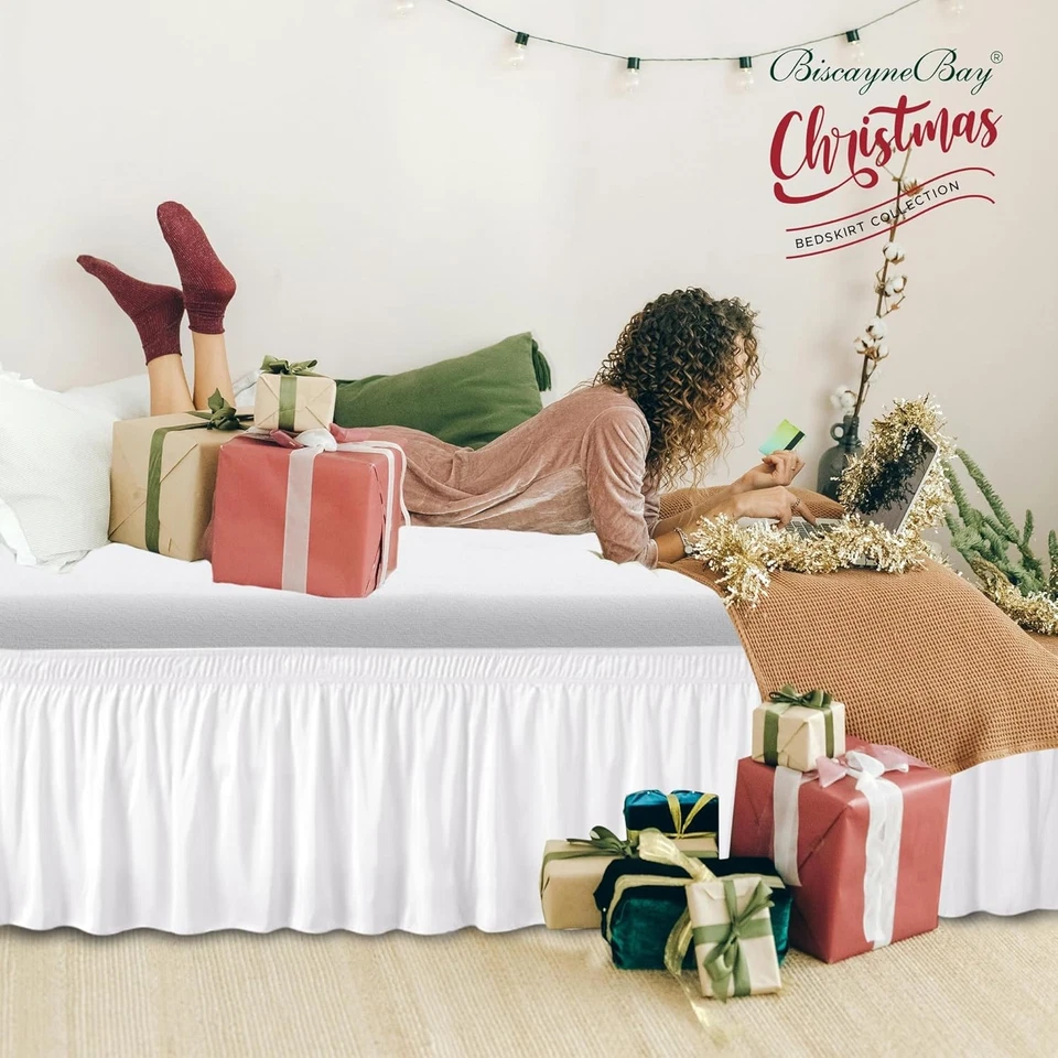 Falda de cama Queen envolvente 15" blanca caída ajustable elástica fácil ajuste polvo Foto 2 de 4