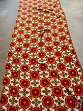 Vintage 1970s Fabric Flower Power Orange Brown Cotton Retro MCM 118x48" Rare