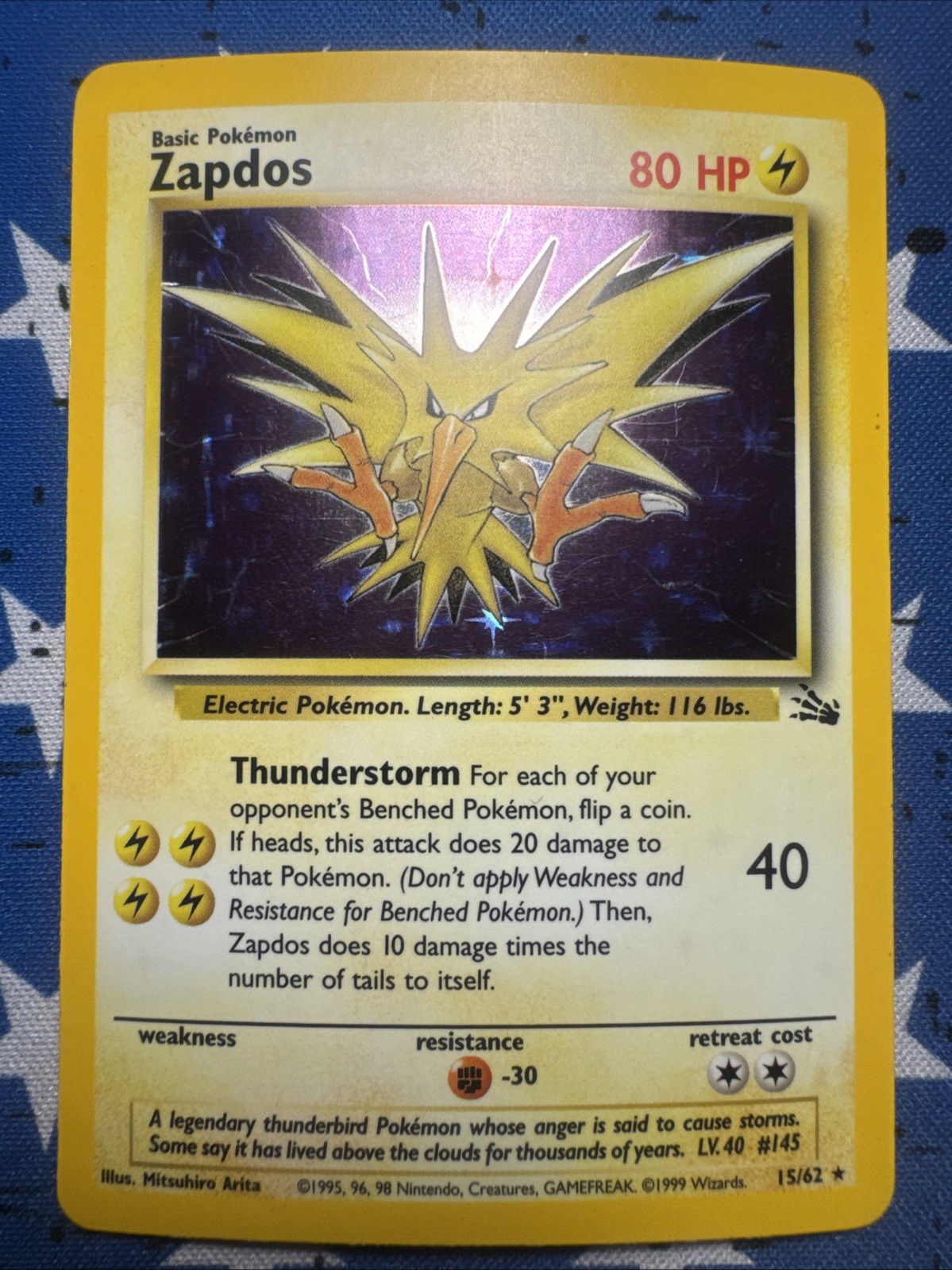 Zapdos 15/62 Fossil Holo 1999 Rare Pokemon Card