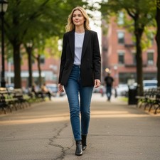 Casual Corner Black Double Breasted Blazer Jacket Size 8 Professional Office