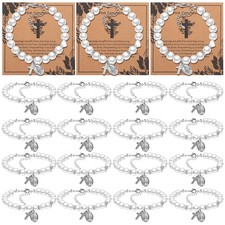 12 Sets First Communion Bracelet Cross Heart Pearl Bracelet with Organza Bags...