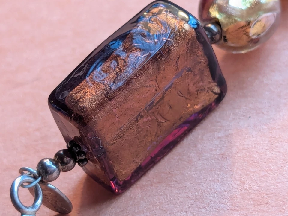 Signed Lucky Clover Sterling Silver & Glass Beads Toggle Bracelet - Image 4 of 4