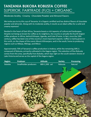 organic green  Robusta coffee beans from Tanzania 2 pounds
