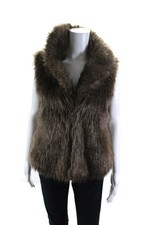 Jack. Womens Fur Textured Hook & Eye Sleeveless Collared Vest Brown Size M