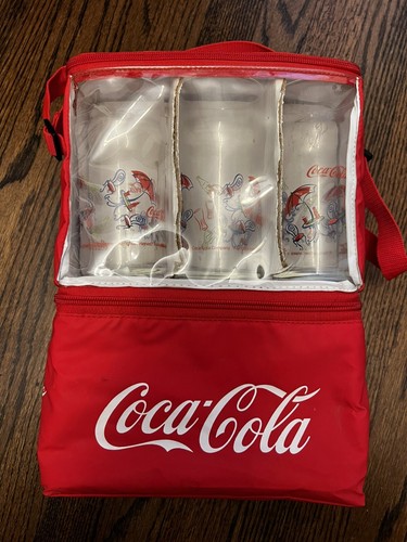 Vintage Coca-Cola Insulated Cooler And Six Piece Glass Set New Never Used