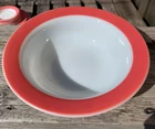 Vintage Pyrex Milk Glass Red Band Rim Serving Large Soup Pasta Vegs Bowl 9"