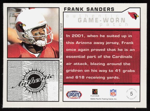 2002 Pacific Heads Update - Game-Worn Frank Sanders #5 Patch /335 Reebok Logo - Picture 2 of 2