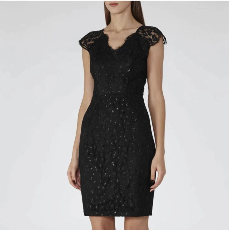 Reiss Mayra Black Lace Leopard Dress Size US 0, UK 4 NWT new $425