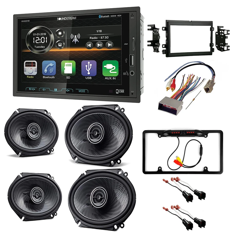 SOUNDSTREAM/KENWOOD VM622HB Double DIN Radio Kit + front/rear speakers for 2004-2008 Ford F-150