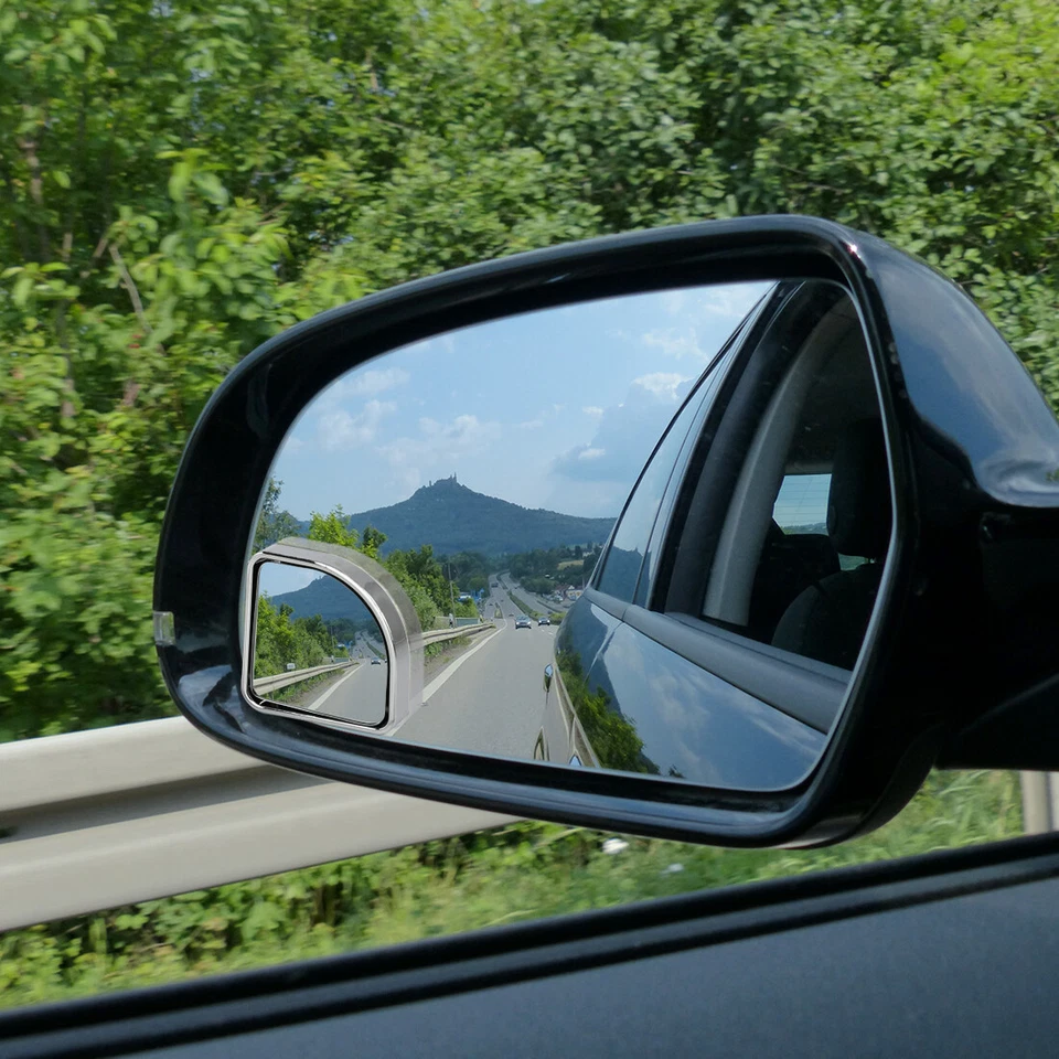 Espejos retrovisores de punto ciego para automóvil con forma de ventilador gran angular convexo adhesivo 2 piezas Foto 3 de 4