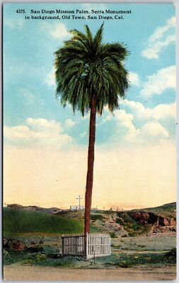 San Diego Mission Palm Serra Monument Old Town California CA Cross Postcard