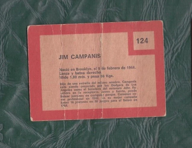 1967 Topps Venezuelan baseball card #124 Jim Campanis Lara POOR/FAIR - Image 2 of 2