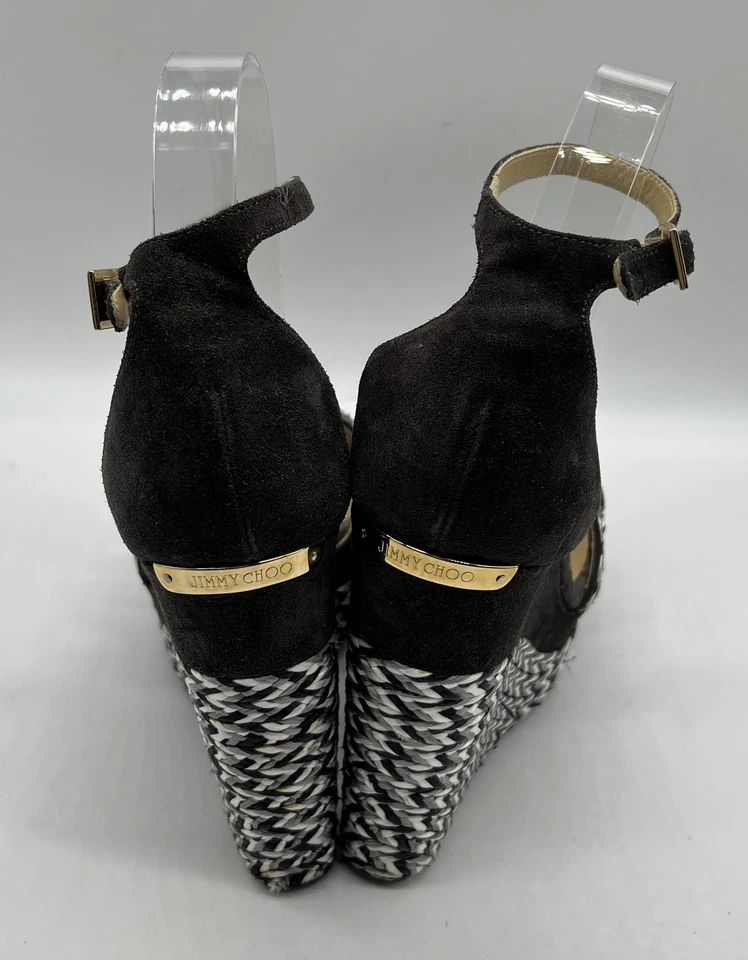 Sandalia de cuña de gamuza trenzada espiga gris/blanco Jimmy Choo talla 38,5 Foto 4 de 4