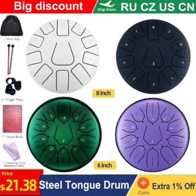 8 Inch Steel Tongue Drum 11 Notes Handpan Drum with Drum Mallet Finger Picks