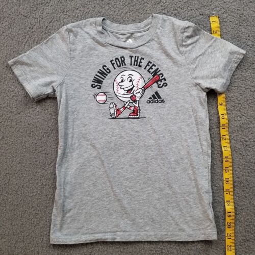 Adidas Boys Gray Baseball/softball Graphic Tee Swing For The Fences Size 7