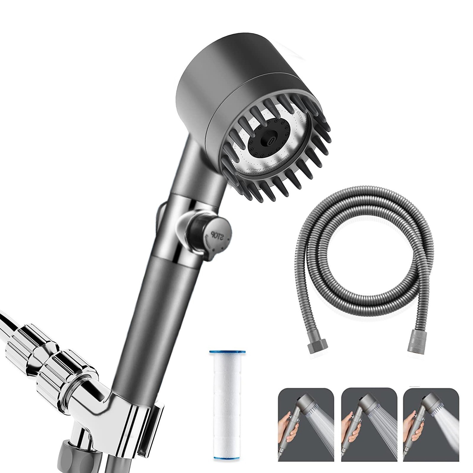 Massage Shower Head High Pressure 3 Modes Water Saving Body Scalp with