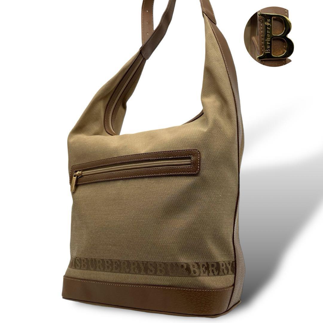 BURBERRY Shoulder one belt A4 PC storage Shoulder Bag Brown Nylon/leather unisex
