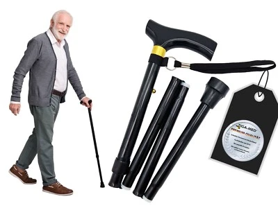 Gehstock Spazierstock Aluminium schwarz Holzgriff faltbar Wanderstock Krückstock - Bild 1 von 4