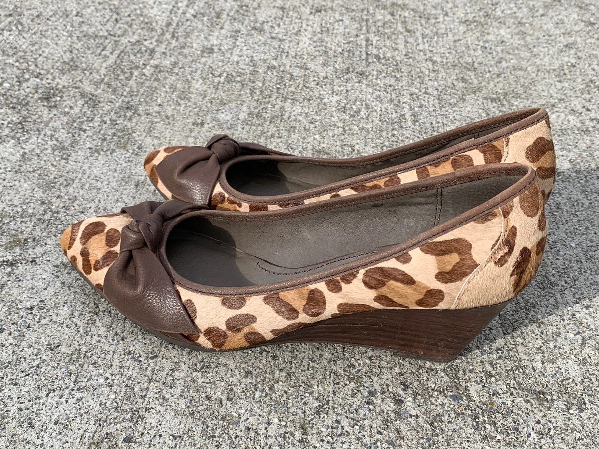 NICOLE Honeymoon Leather Wedges Leopard Bow SEXY High Heels Shoes Sz 8.5 b15
