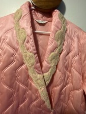 Vintage Kayser Quilted Housecoat Robe satin lace large Pink Pockets Barbie NWT