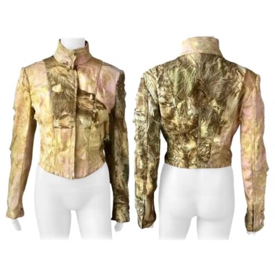 Roberto Cavalli F/W 2001 Runway Distressed Denim Silk Jacket Coat