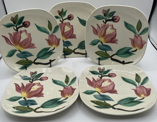 Vintage Red Wing Blossom Time 7” Salad Plates Set Of 5 Hand Painted