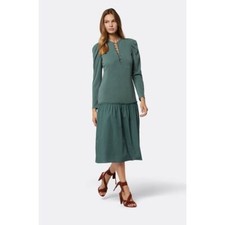 SOFT JOIE NOVA MIDI DRESS in Silver Pine Blue Long Sleeves Business Casual in M