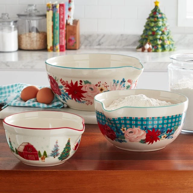 The Pioneer Woman ~ Wishful Winter ~ Holiday Mixing Bowls With Spout ~ 3 Pieces