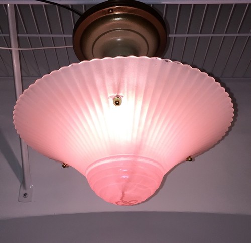 Three Chain Mid Century Pink glass fixture 14E - Picture 2 of 2