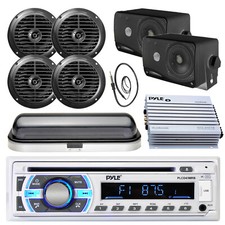 400W Amplifier, Marine 6.5" and 3.5" Speaker Set,Bluetooth USB Antenna Radio Set