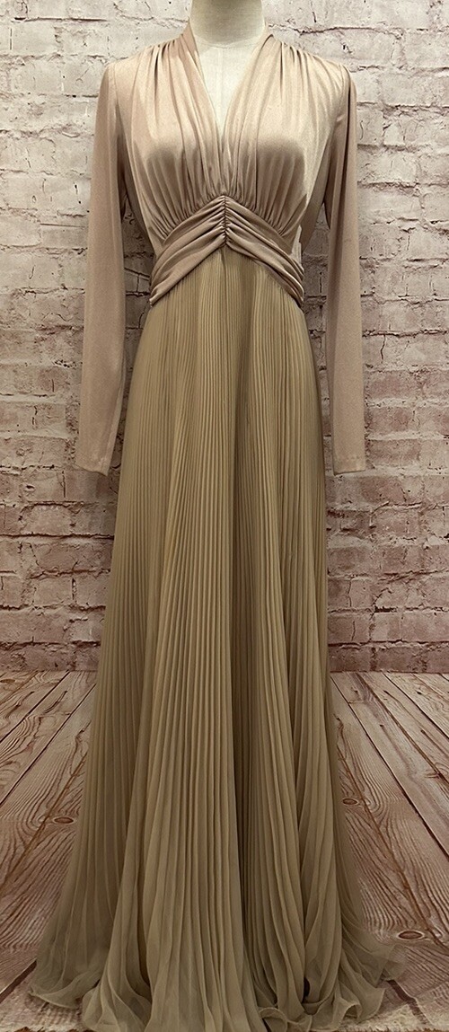 deep v brown dress Draped Pleated Maxi Dress Cocoa / XS main image 1